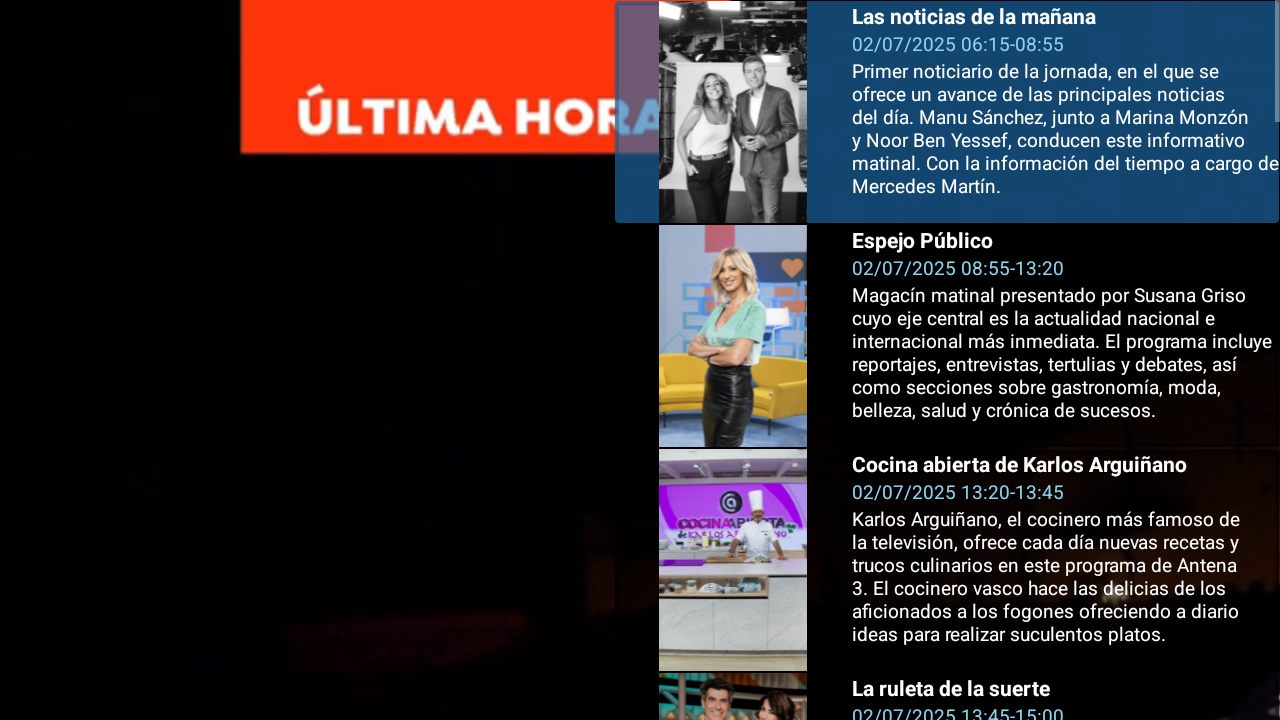 Vista de próximos programas